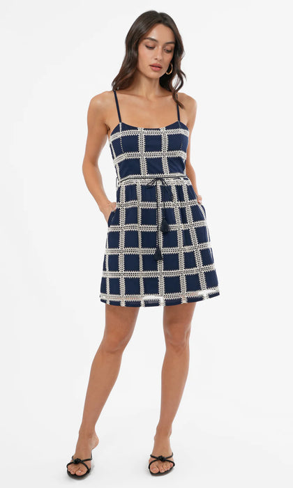 Wanna Grid Crochet Strappy Mini Dress