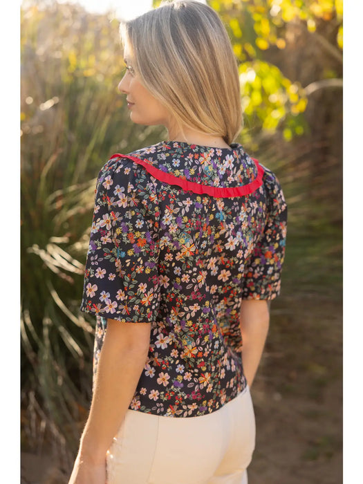 Wide Collar Button Down Floral Top