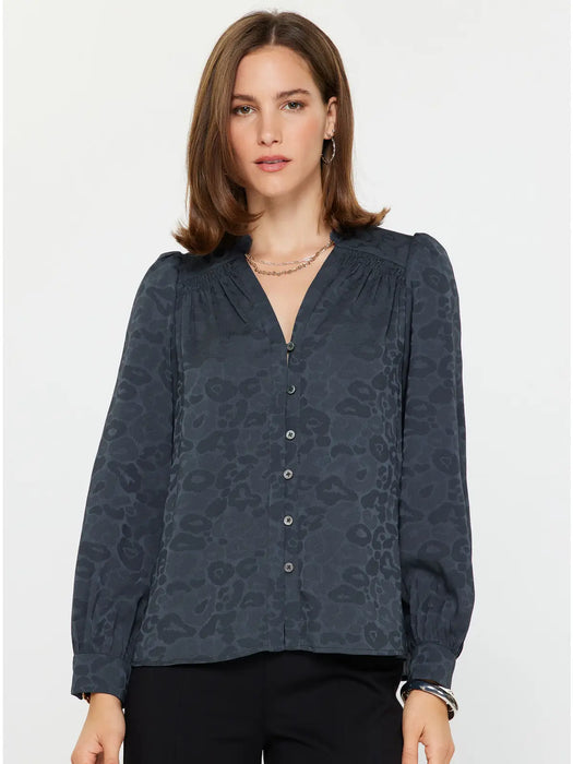 Animal Jacquard V Neck Blouse