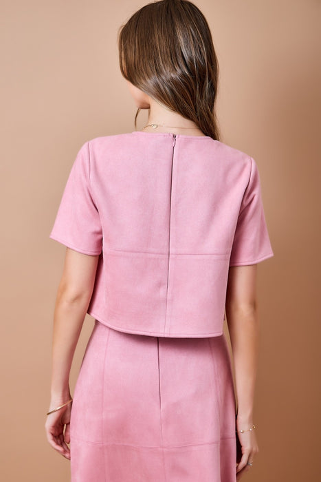 Short Sleeve Crop Suede Top