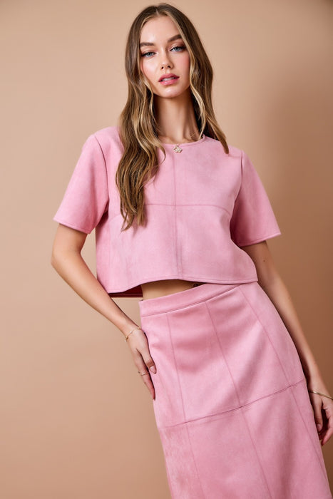 Short Sleeve Crop Suede Top