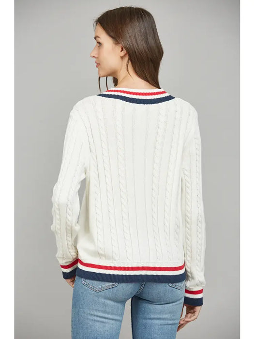 Cable Knit Varsity Sweater