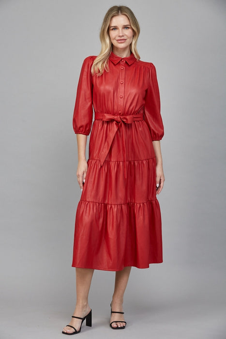 Leather Tiered Midi Dress