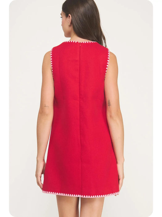 Contrast Embroidery Mini Dress