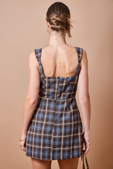 Plaid Tweed Square Neck Mini Dress