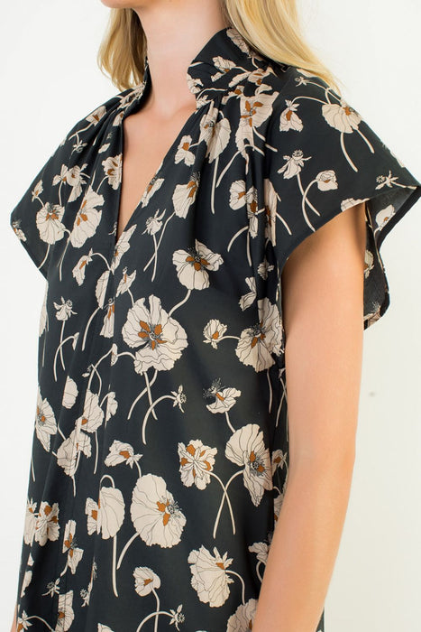 Short Sleeve Floral V Neck Dress