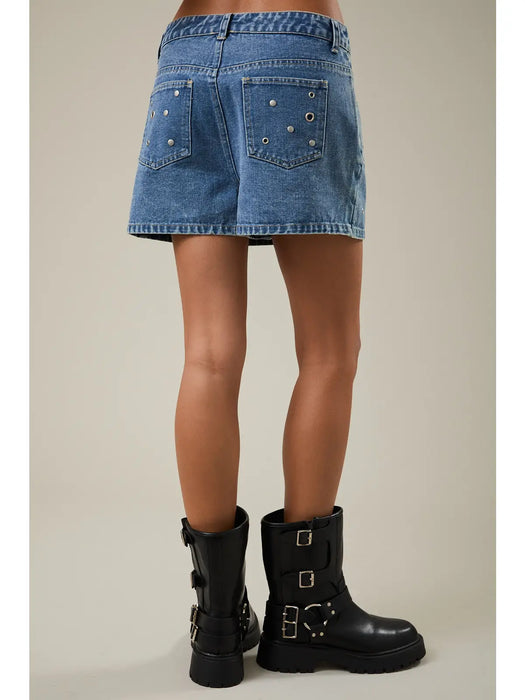 Low Rise Stud/Grommet Denim Skirt