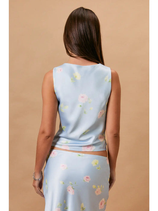 Satin Cowl Neck Floral Tank