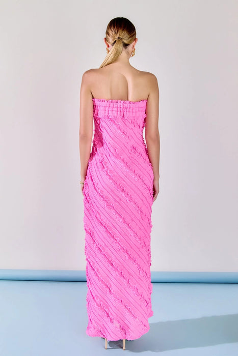 Strapless Ruffle Midi Dress