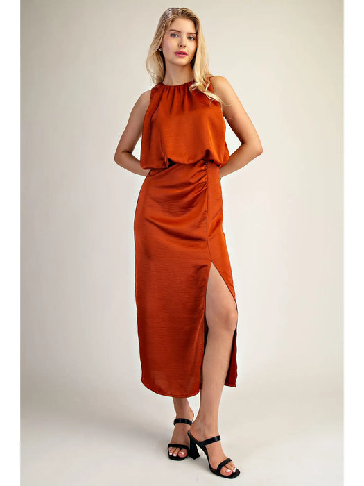 Drape Satin Sleeveless Midi