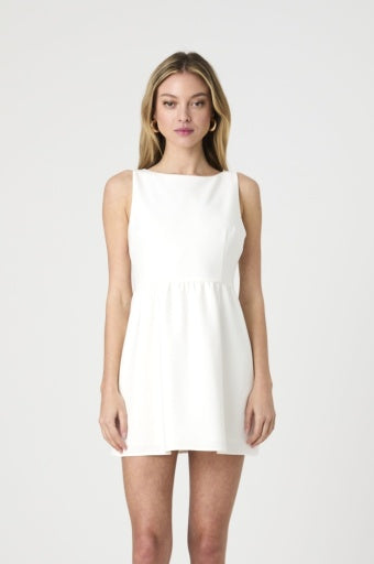 French Connection Women's Whisper Boat Neck Notch Mini Dress, White, 8 French Connection Women's Whisper Boat Neck Notch Mini Dress, White, 8