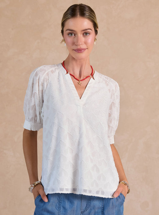 Textured Star Pattern Short Sleeve Blouse