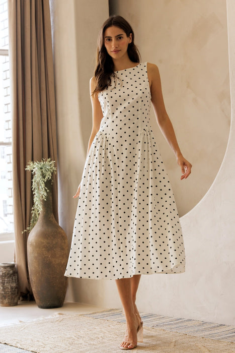 Drop Waist Polka Dot Midi Dress
