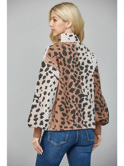 Animal Print Mock Neck Sweater