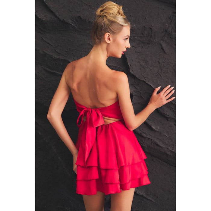 Asymmetrical Ruffle Detail Tube Mini Dress
