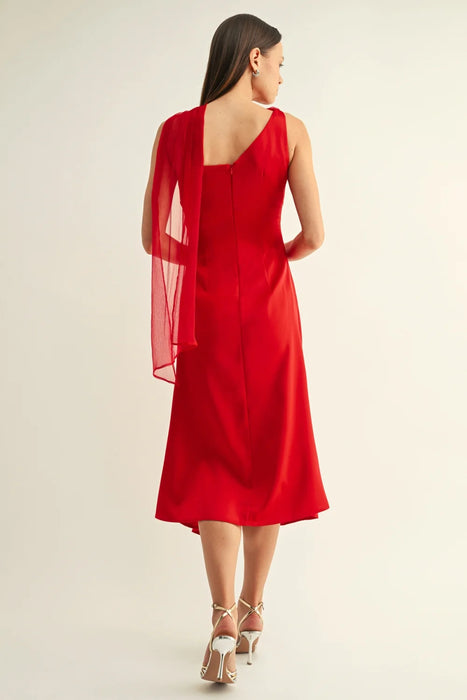 Selena Contrast Scarf Cowl Neck Slip Midi Dress