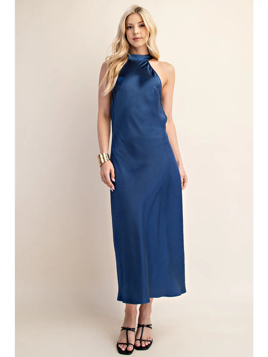 Satin Halter Open Back Dress