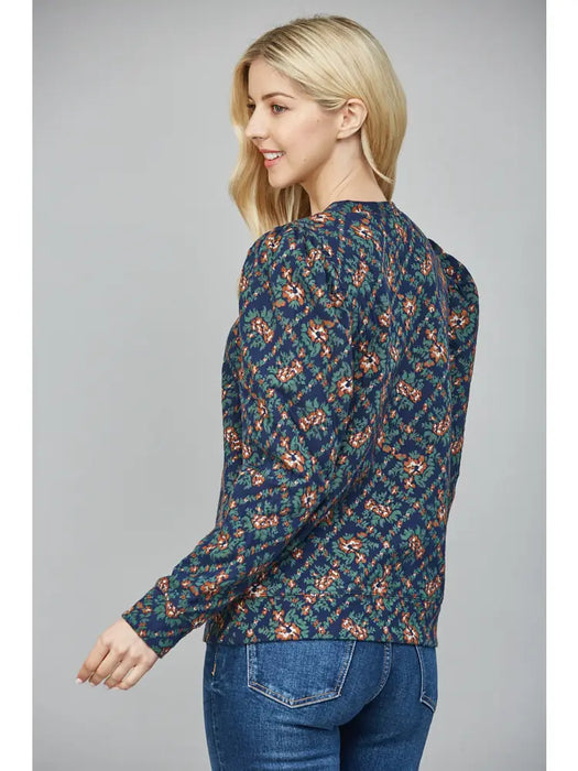 Jacquard Puff Sleeve Top