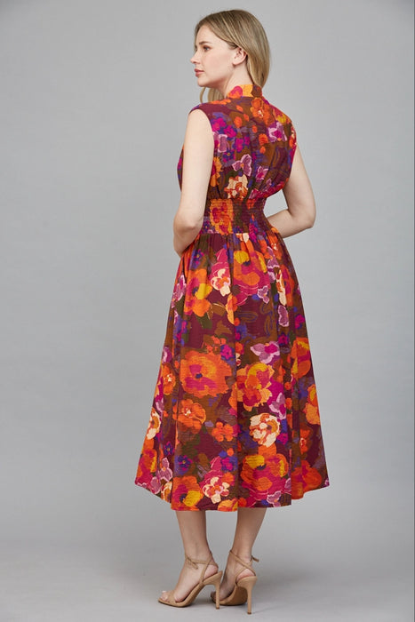 Floral Zip Front Midi Dress