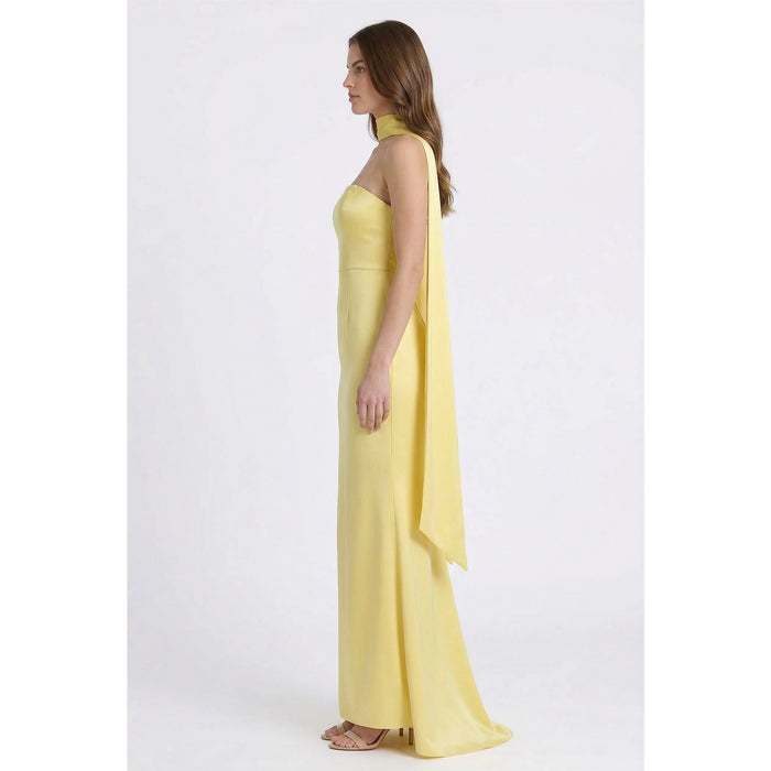 Strapless Satin Maxi Dress with Scarf