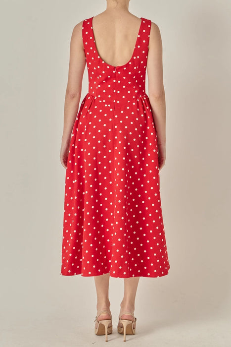Polka Dot Sleeveless Midi Dress