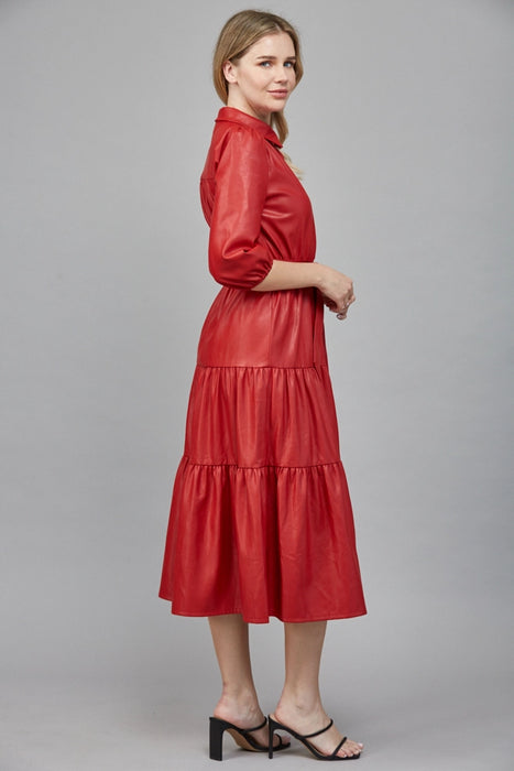 Leather Tiered Midi Dress