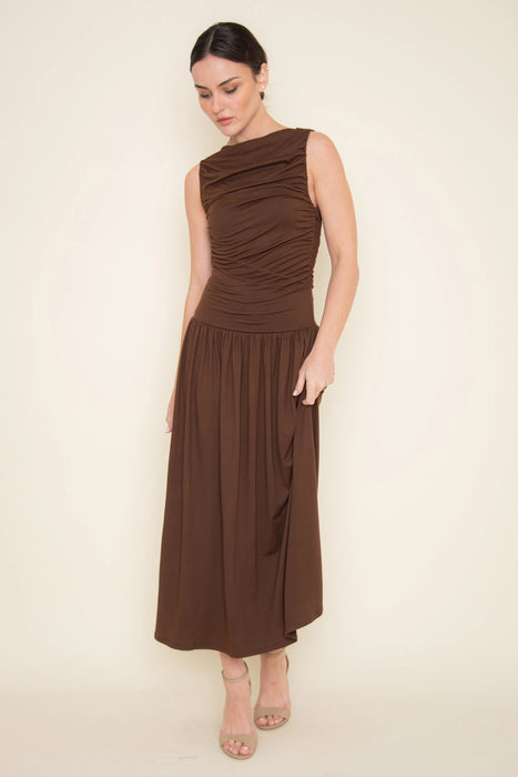 Shirred Jersey Knit Maxi Dress