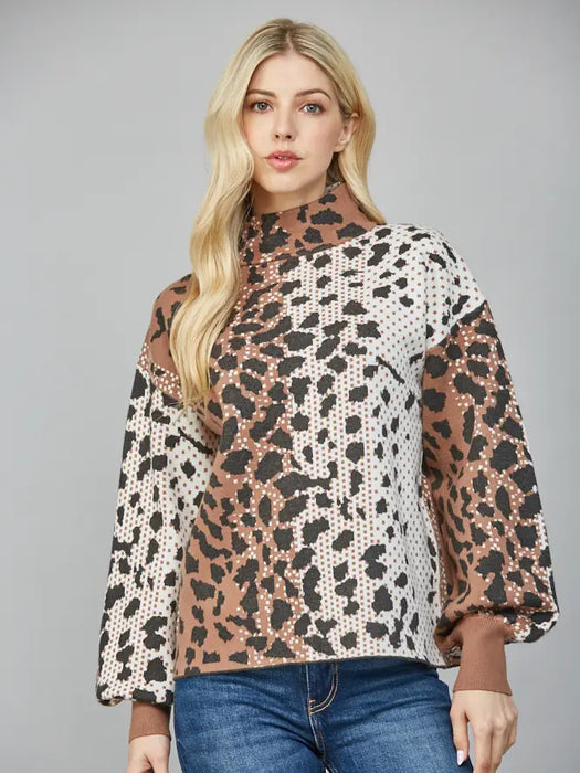 Animal Print Mock Neck Sweater