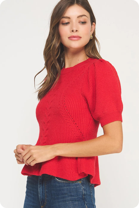 Flared Puff Sleeve Knit Top