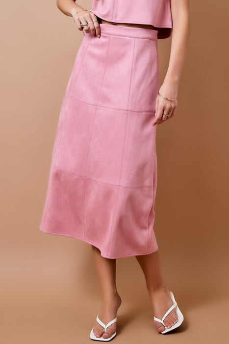 High Waist Suede Midi Skirt