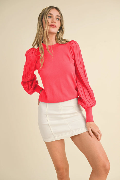 Pleat Puff Sleeve Sweater