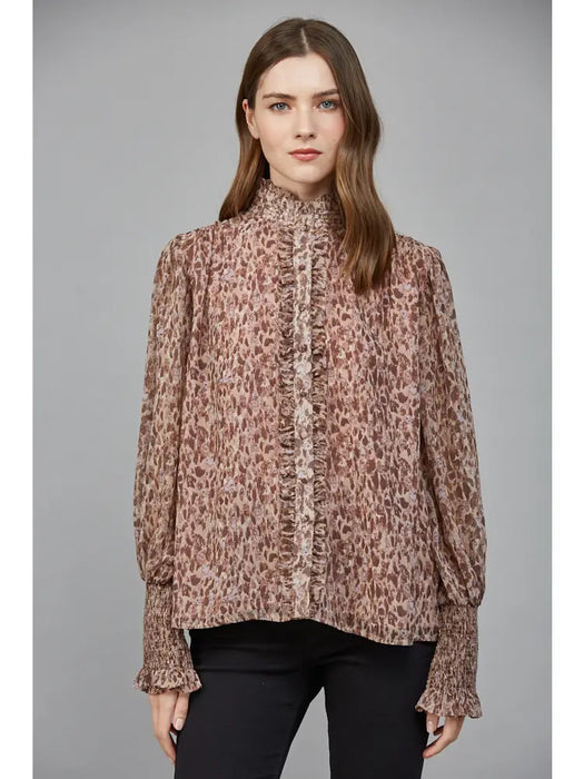 Printed Ruffle Long Sleeve Blouse