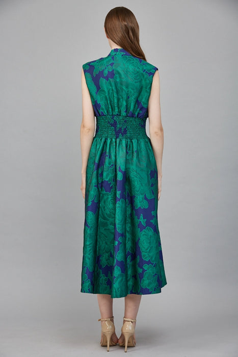 Floral Jacquard Zip Front Midi Dress