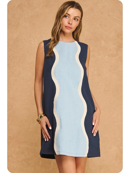 Wavy Contrast Color Block Dress