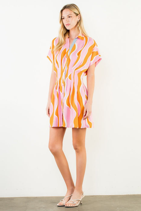 Short Sleeve Wavy Striped Dress