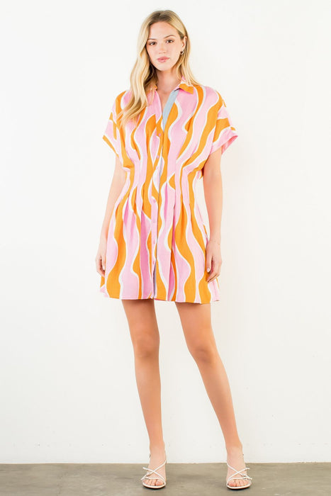 Short Sleeve Wavy Striped Dress