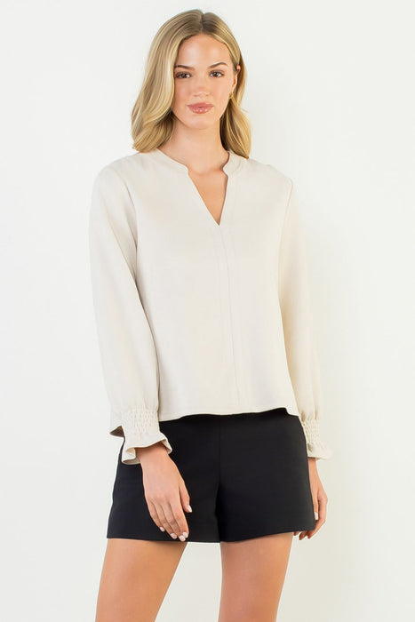 Long Sleeve Suede V Neck Top