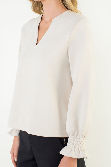 Long Sleeve Suede V Neck Top