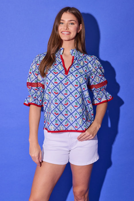 Lottie Top in Light Blue Cherry