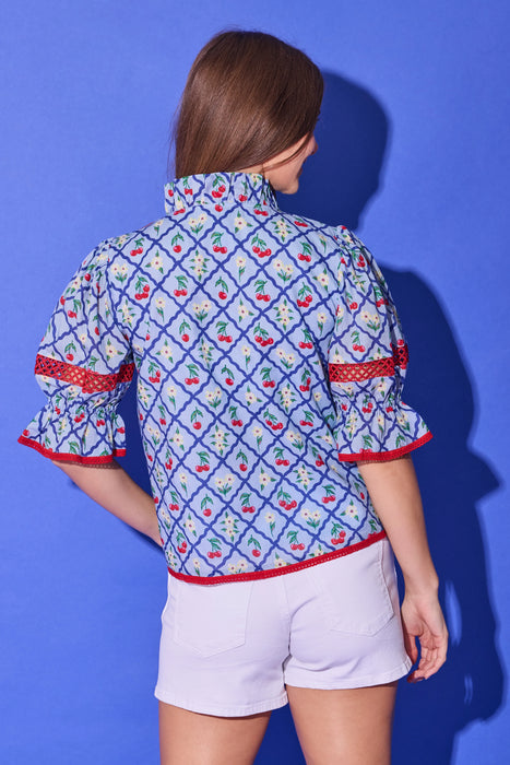 Lottie Top in Light Blue Cherry