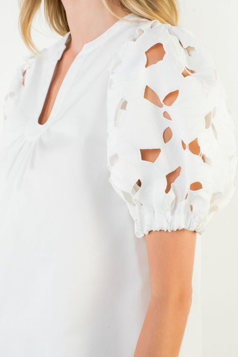 Eyelet Puff Sleeve Blouse