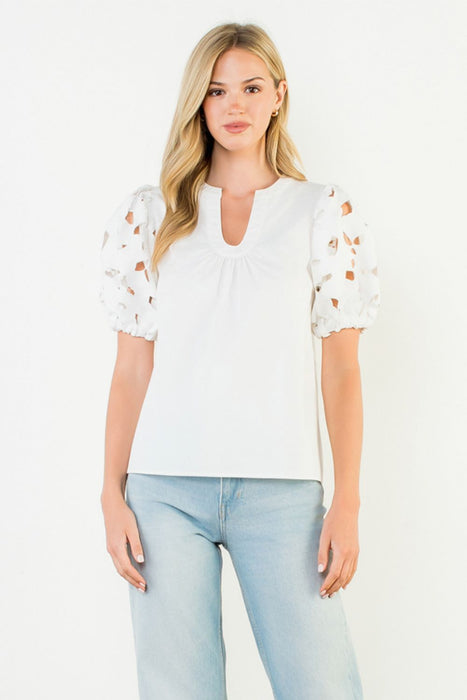 Eyelet Puff Sleeve Blouse