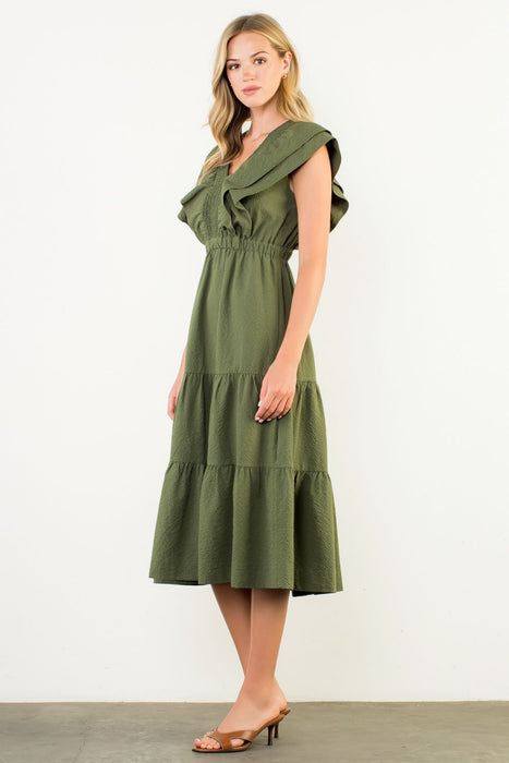 Flutter Sleeve Textured Maxi Dress