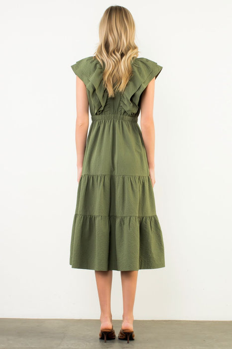 Flutter Sleeve Textured Maxi Dress