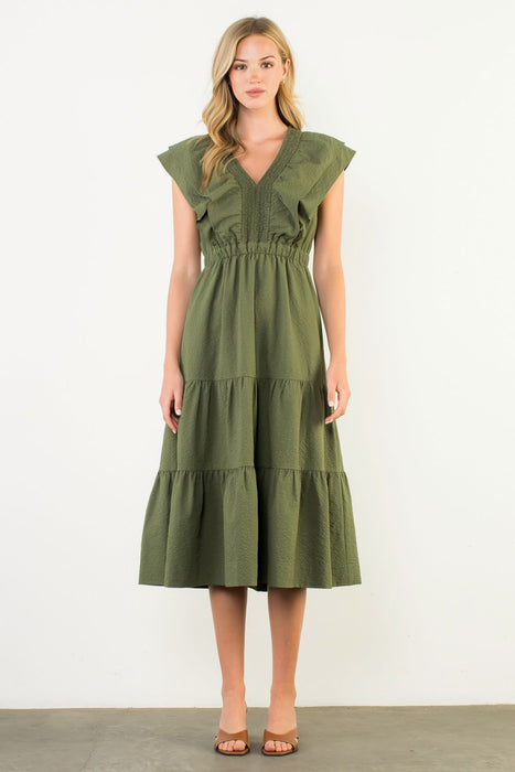 Flutter Sleeve Textured Maxi Dress