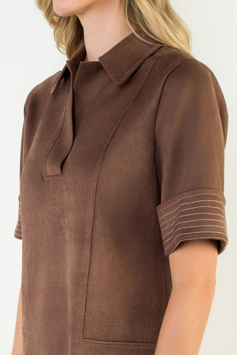 Suede Short Sleeve Dress