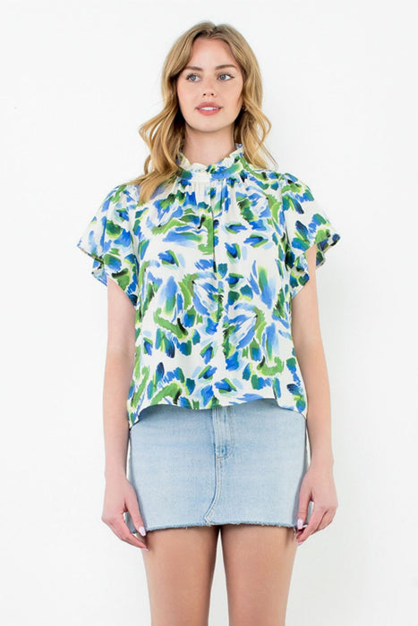 Abstract Flutter Sleeve Top