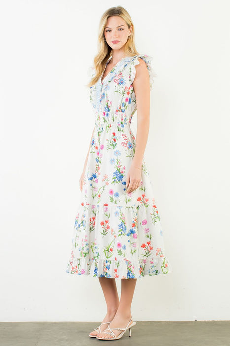 Ruffle Sleeve Floral Tiered Dress