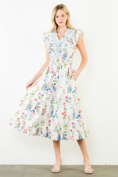 Ruffle Sleeve Floral Tiered Dress