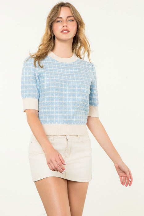 Plaid Short Sleeve Sweater